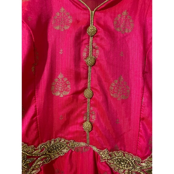 Hot Pink and Gold Embroidered Gown - Picture 3 of 4